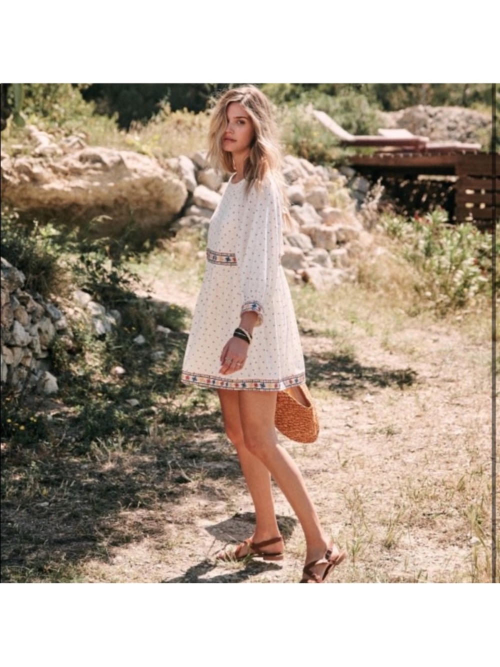 Sezane Grace Dress Embroidered Babydoll Tie Back Womens Size 34 / US XS - Picture 2 of 9